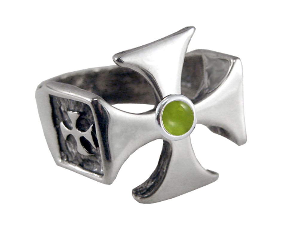 Sterling Silver Iron Cross Ring With Peridot For a Man or Woman Size 9